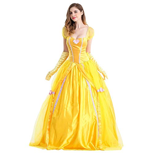 OBEEII-Damen-Belle-Kostm-Mrchen-Beauty-and-the-Beast-Kleid-Karneval-Erwachsene-Festlich-Party-mit-Handschuhe-Prinzessin-Verkleiden-Halloween-Weihnachten-Cosplay-Prom-Ball-Fotografie-Requisiten-S-2XL